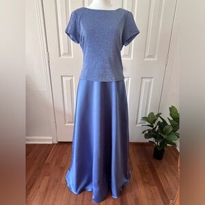 ARIANNA by Rachel | Long Blue Satin Shimmer Mother of the Bride DRESS 8 USA